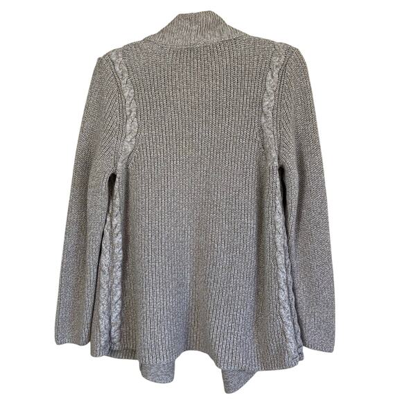 Talbots Sz XL Petite Oatmeal Marled Chunky Cable Knit Open Front Cardigan Cotton - Picture 3 of 16